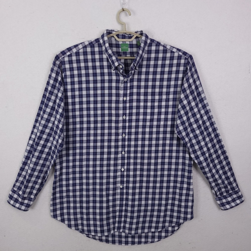 Sid Mashburn Button Down Shirt Mens XXL Navy Gingham Check Cotton Long Sleeve